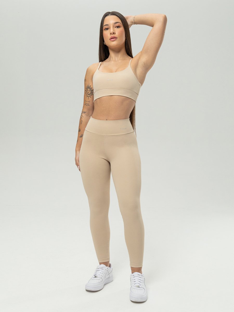 Conjunto Legging e Top Fitness Feminino - Bege