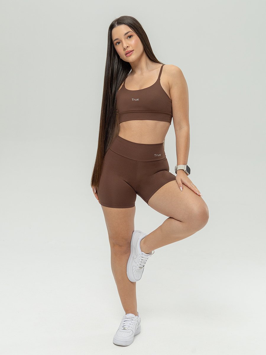 Conjunto Shorts e Top Fitness Feminino - Marrom