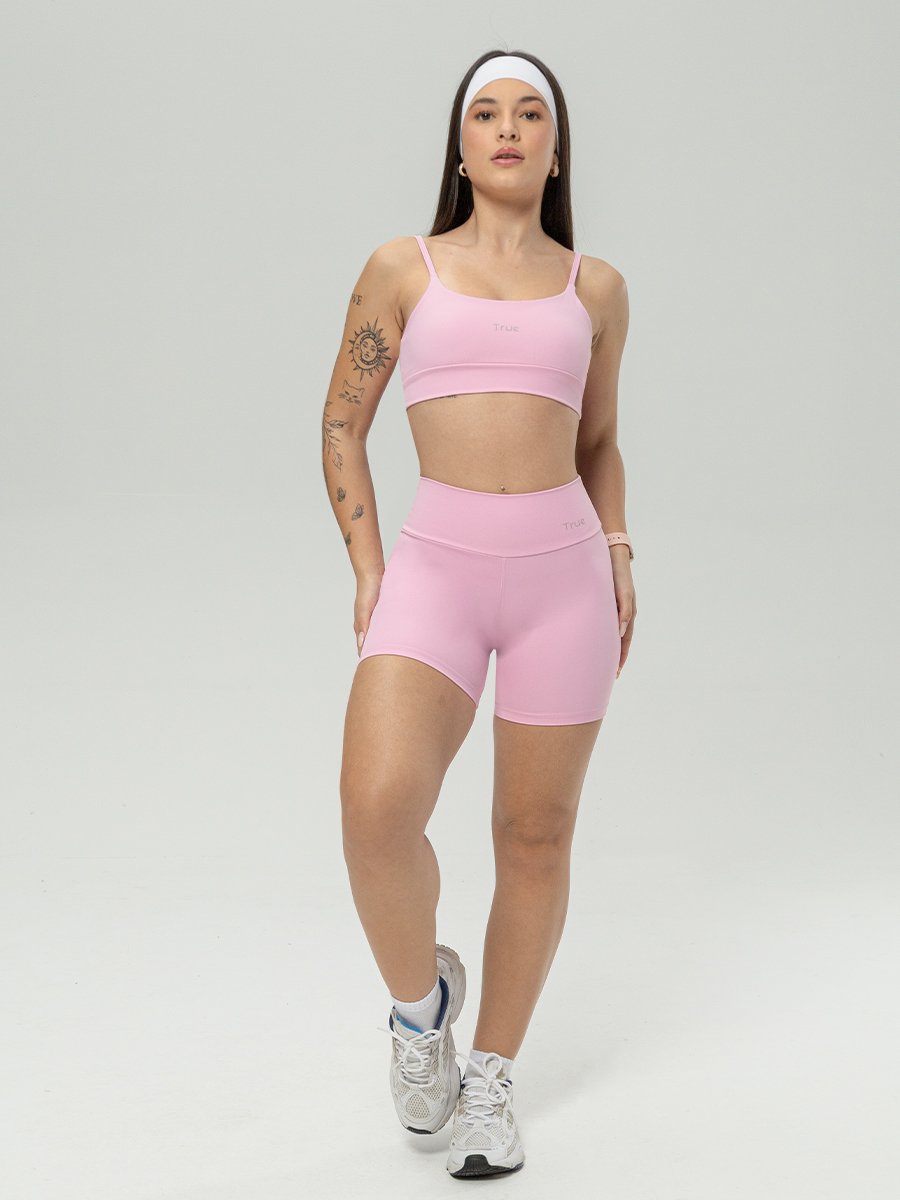 Conjunto Shorts e Top Fitness Feminino - Rosa Claro