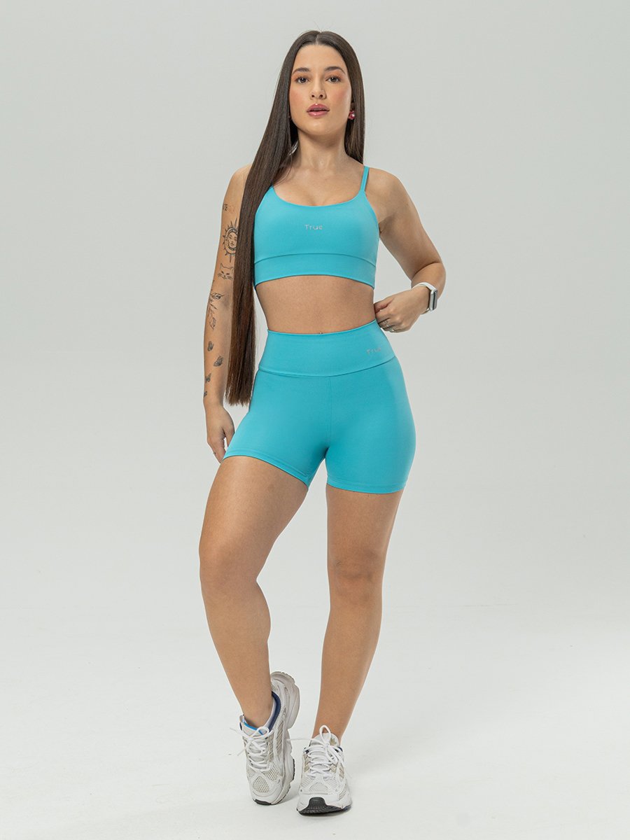 Conjunto Shorts e Top Fitness Feminino - Azul Ciano