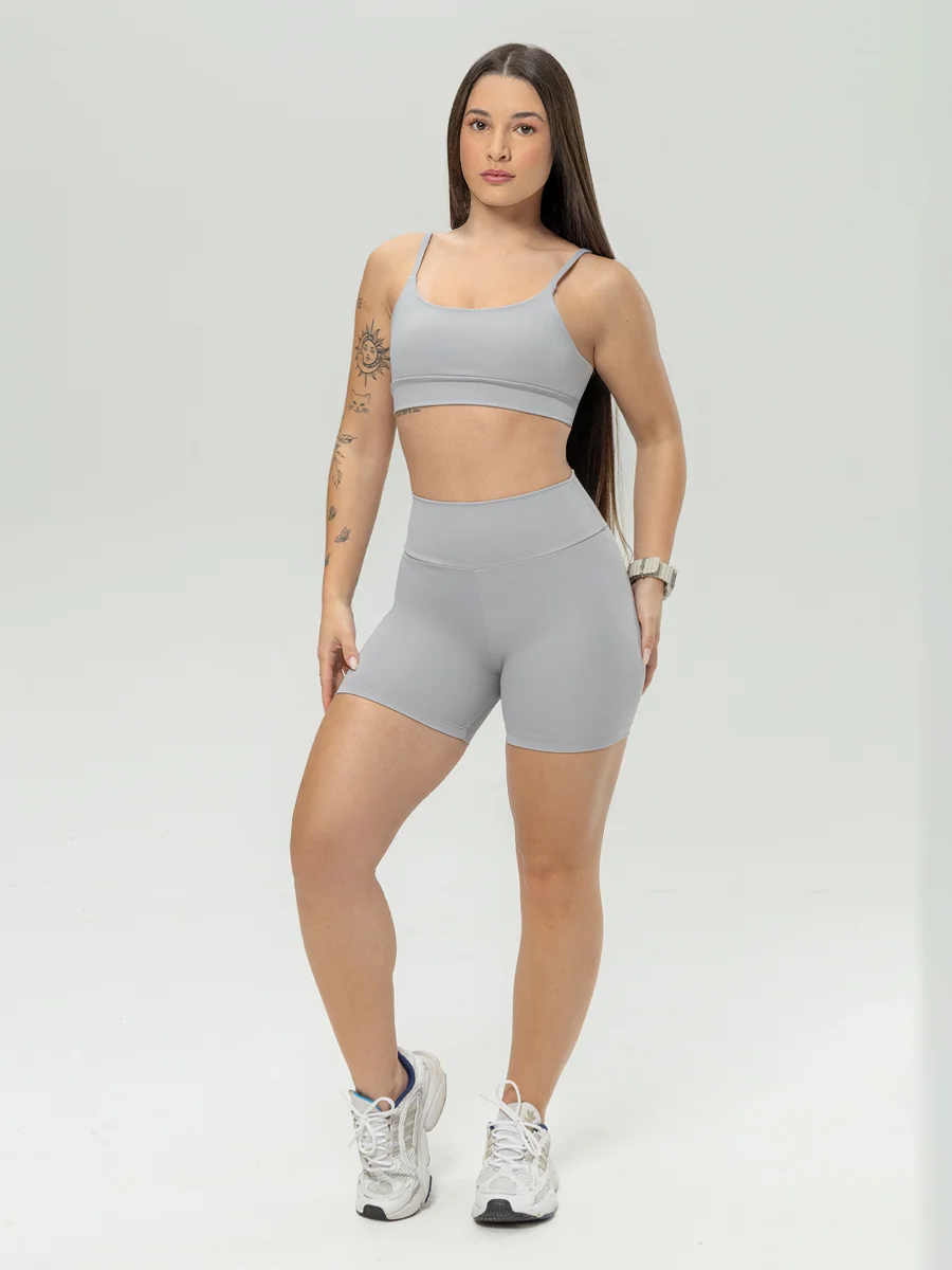 Conjunto Shorts e Top Fitness Feminino - Cinza