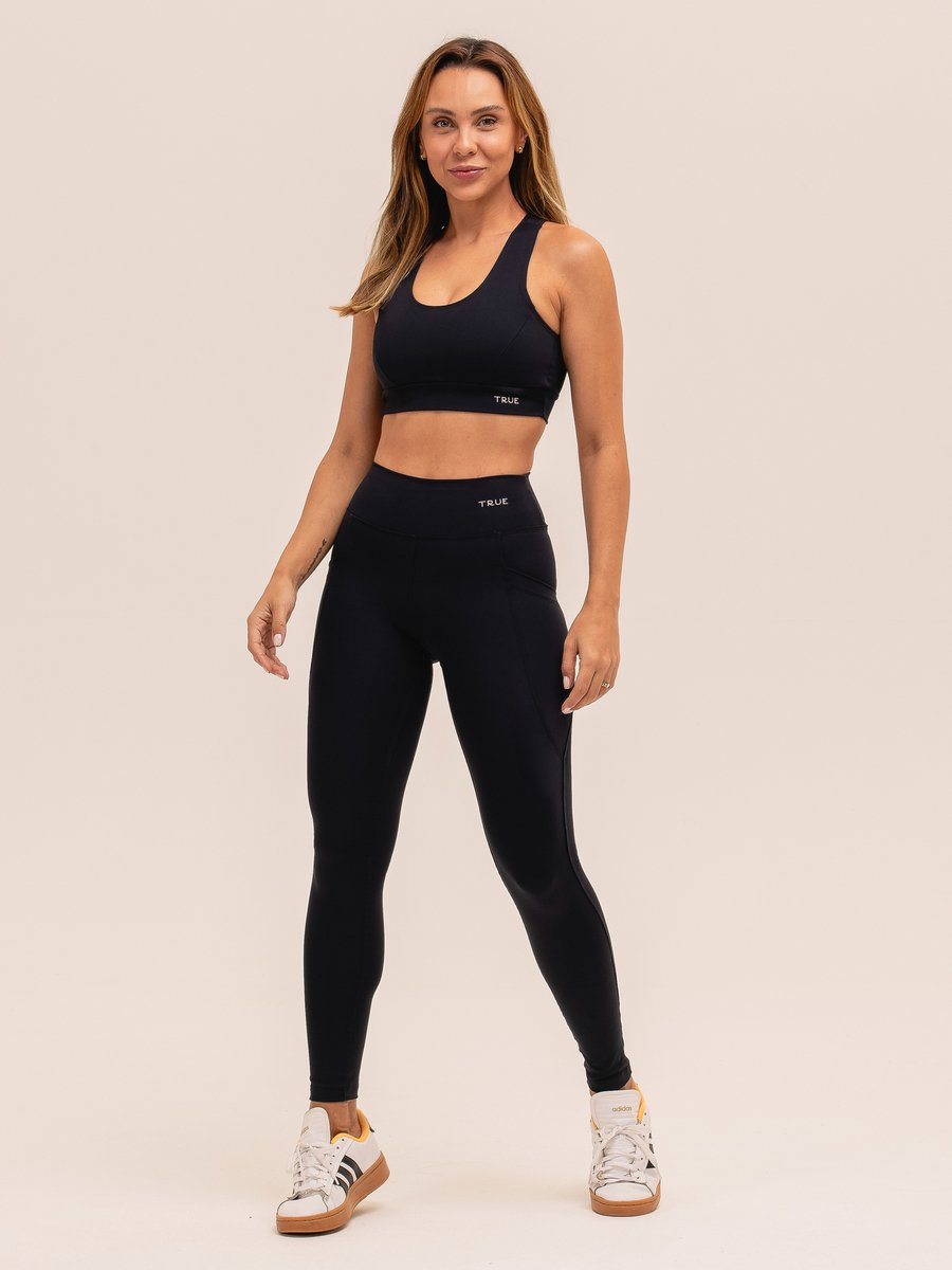 Conjunto Legging com Bolso e Top Nadador EMANA - Preto
