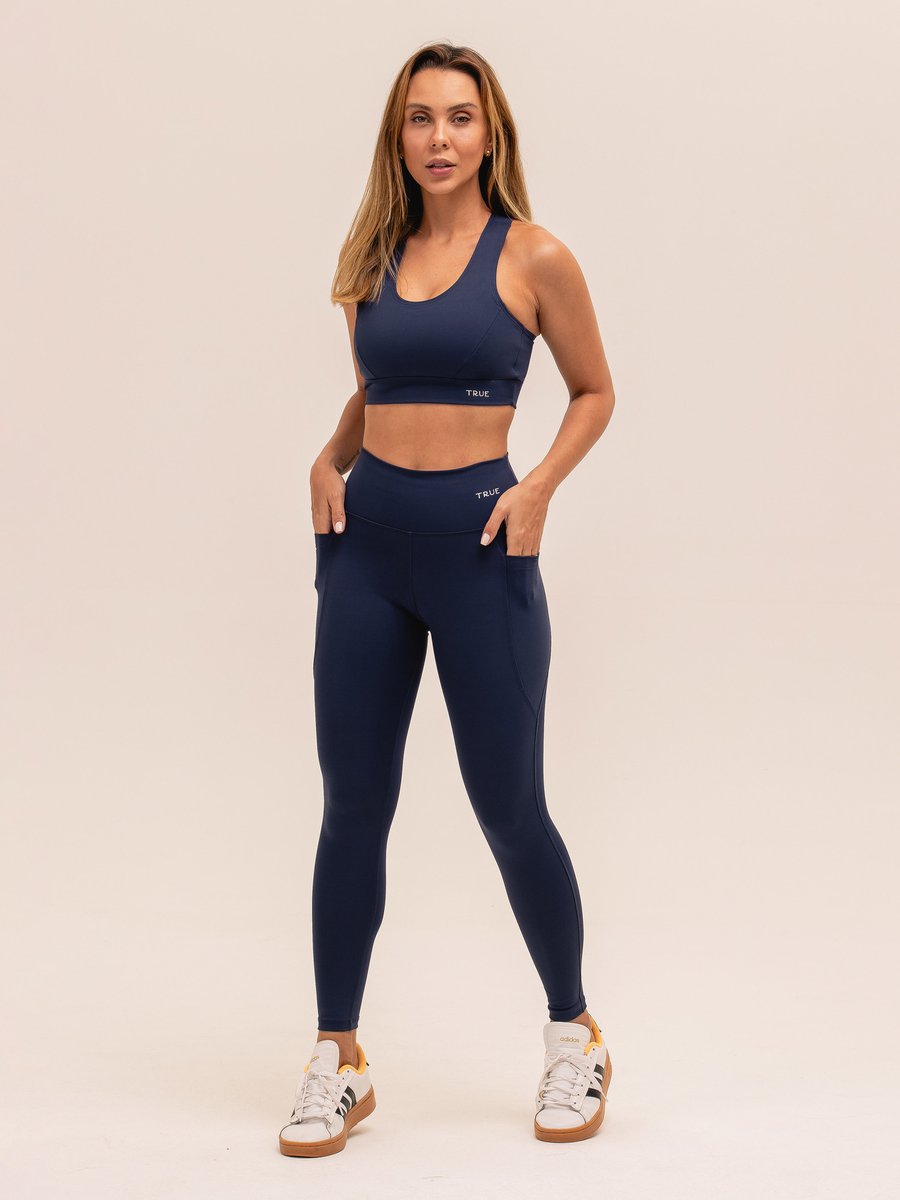 Conjunto Legging com Bolso e Top Nadador EMANA - Marinho