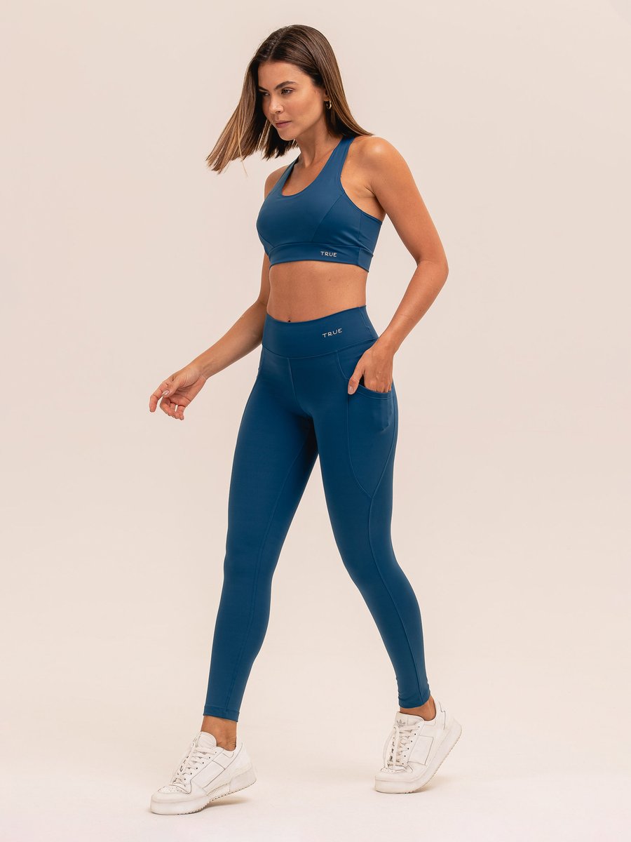 Conjunto Legging com Bolso e Top Nadador EMANA - Azul Profundo 