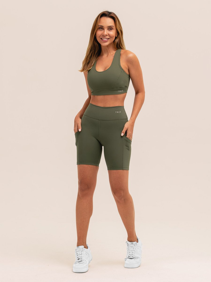 Conjunto Shorts Com Bolso e Top Nadador EMANA - Verde Miltar