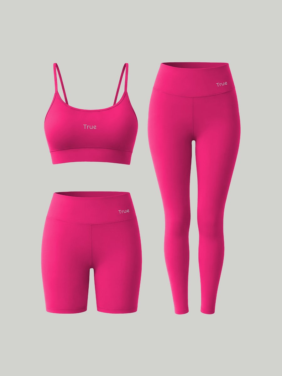 Kit Conjunto Fitness Feminino Legging + Short + Top Alça Fina Power Tech - Pink
